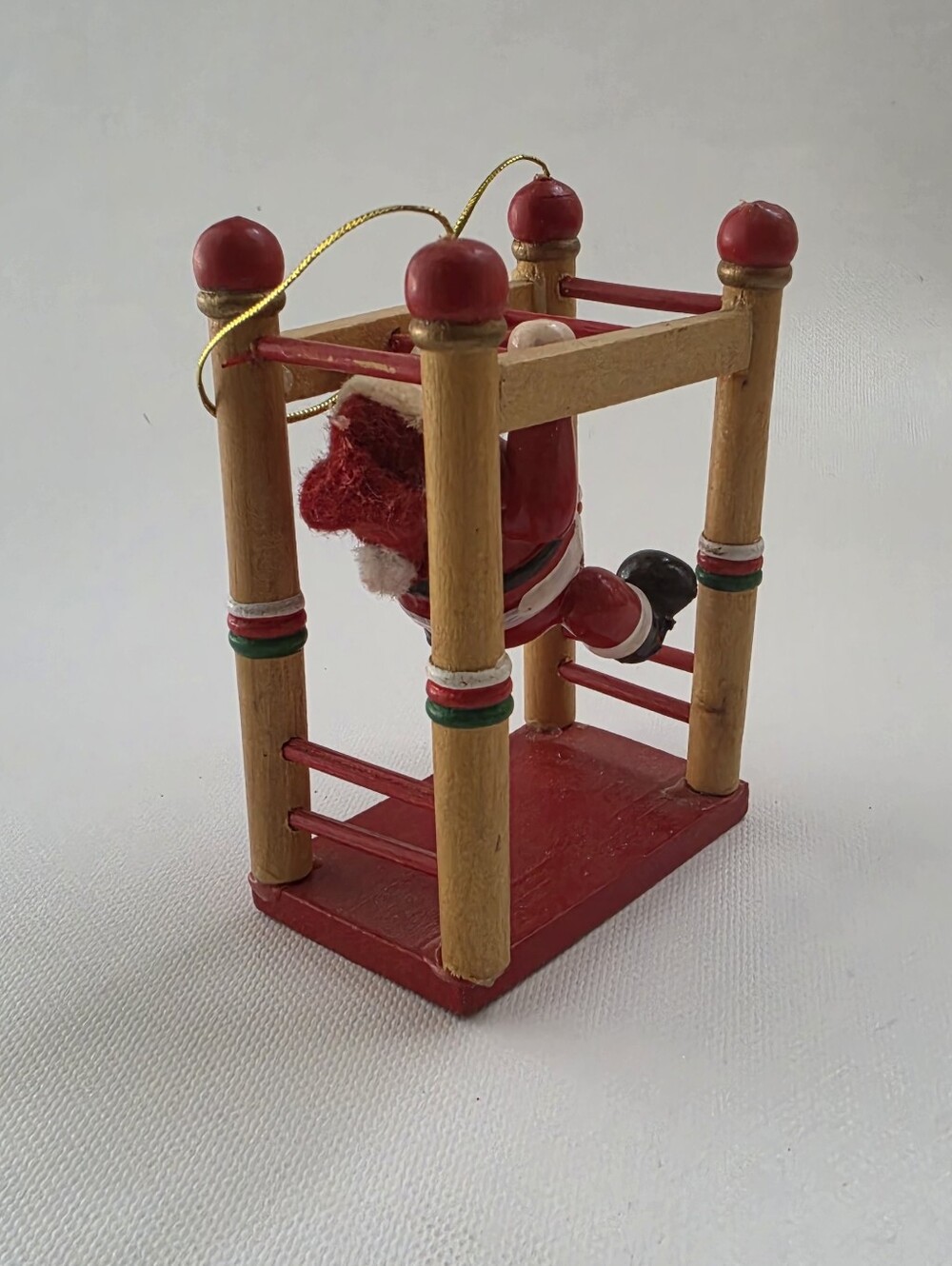 Vintage Style Santa Monkey Bars Gymnastics Christmas Ornament Wood 3.5" - Picture 4 of 6